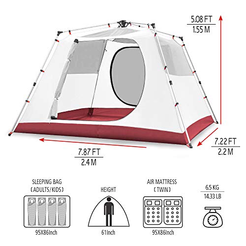 KAZOO Large Camping Easy Set Up Tent 4 Person Waterproof - KAZOO Large Camping Easy Set Up Tent 4 Person Waterproof - Travelking