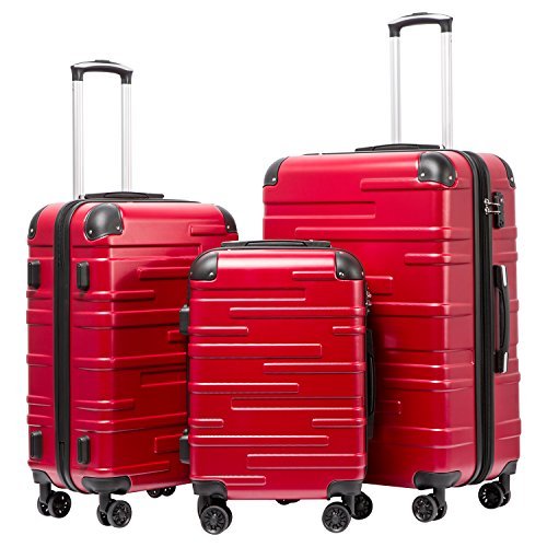 Coolife 3 Piece Luggage Set Expandable with TSA Lock - Red - Coolife 3 Piece Luggage Set Expandable with TSA Lock - Red - Travelking