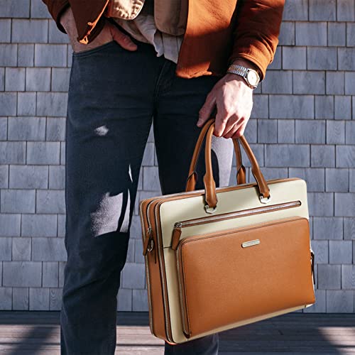 BOSTANTEN Leather Briefcase in C-Brown & Beige - High-Quality, Multifunctional with Secure Laptop Compartment - BOSTANTEN Leather Briefcase in C-Brown & Beige - High-Quality, Multifunctional with Secure Laptop Compartment - Travelking