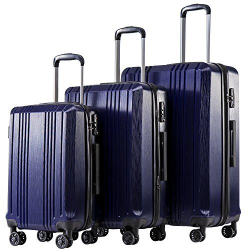 Coolife Luggage Expandable Suitcase PC+ABS 3 Piece - New Navy - Coolife Luggage Expandable Suitcase PC+ABS 3 Piece - New Navy - Travelking