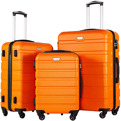 Coolife Luggage 3 Piece Set Suitcase Spinner Hardshell Lightweight TSA Lock (orange) - Coolife Luggage 3 Piece Set Suitcase Spinner Hardshell Lightweight TSA Lock (orange) - Travelking