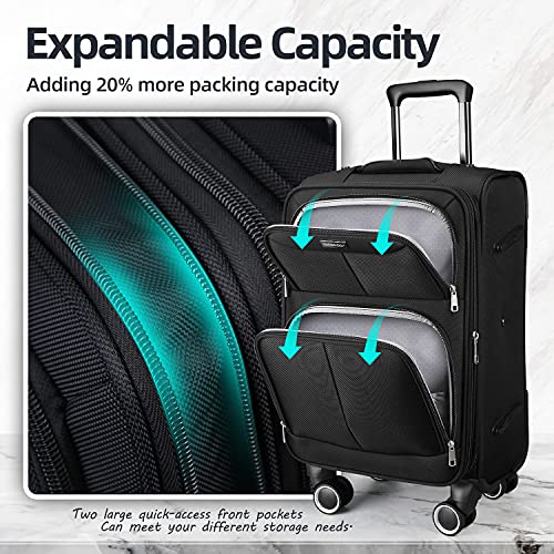 SHOWKOO 3 Piece Luggage Set Expandable with TSA Lock - Black - SHOWKOO 3 Piece Luggage Set Expandable with TSA Lock - Black - Travelking