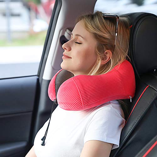 Memory Foam Neck Pillow with 360-Degree Head Support, Red - Memory Foam Neck Pillow with 360-Degree Head Support, Red - Travelking