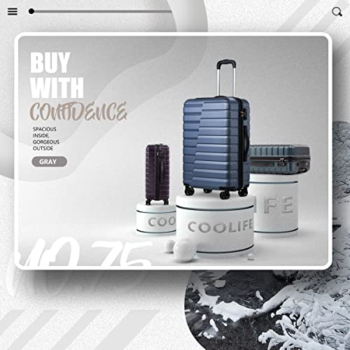 Coolife Luggage Expandable Luggage set PC ABS TSA Lock Carry on 3 Piece Set, blue - Coolife Luggage Expandable Luggage set PC ABS TSA Lock Carry on 3 Piece Set, blue - Travelking