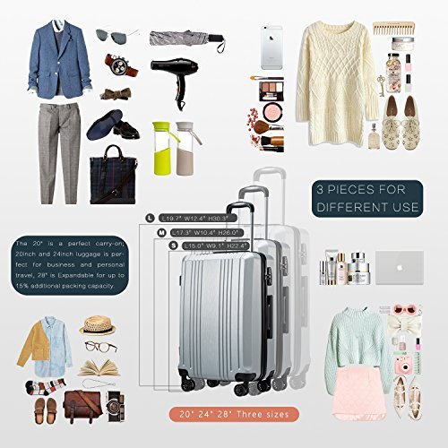 Coolife Luggage Expandable Suitcase PC+ABS 3 Piece Set with TSA Lock - Coolife Luggage Expandable Suitcase PC+ABS 3 Piece Set with TSA Lock - Travelking