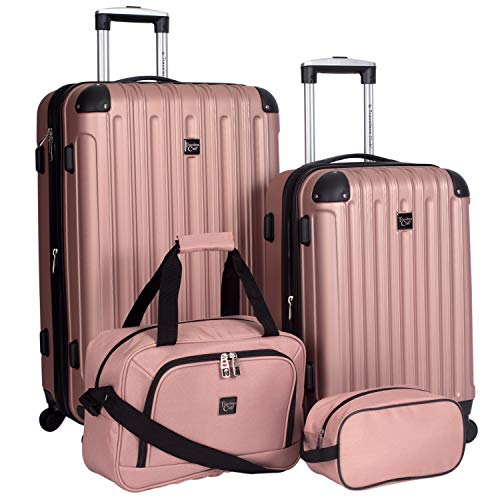 Travelers Club Midtown Hardside 4-Piece Luggage Travel Set, Rose Gold - Travelers Club Midtown Hardside 4-Piece Luggage Travel Set, Rose Gold - Travelking