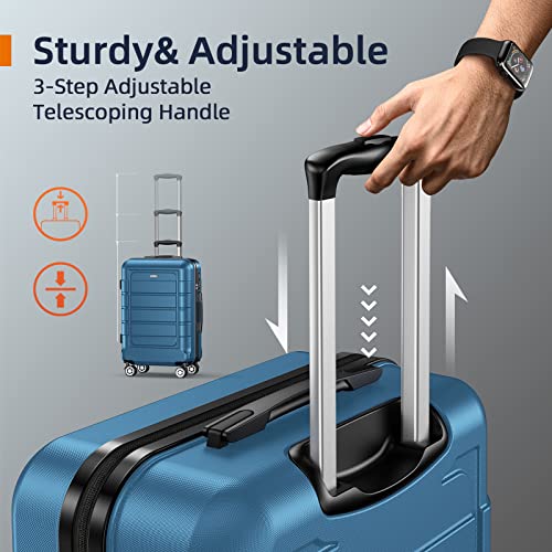 SHOWKOO Luggage Sets Expandable PC+ABS Durable Suitcase Sets, Navy - SHOWKOO Luggage Sets Expandable PC+ABS Durable Suitcase Sets, Navy - Travelking