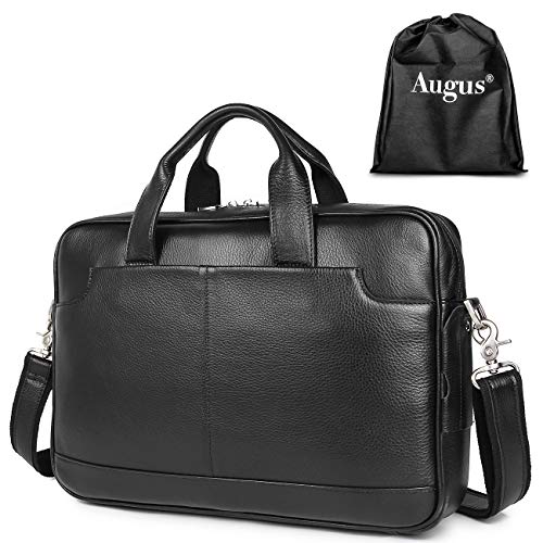 Augus Genuine Full Grain Leather Laptop Briefcase for Men 15.6 Inch - Augus Genuine Full Grain Leather Laptop Briefcase for Men 15.6 Inch - Travelking