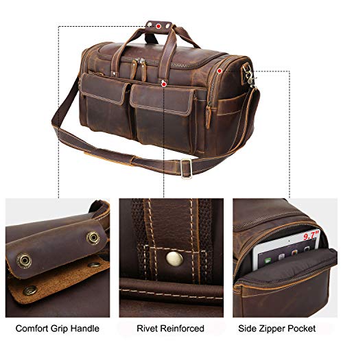 POLARE ORIGINAL Leather Duffle Bag - Brown, 23-inch Full Grain Leather, Large Capacity - POLARE ORIGINAL Leather Duffle Bag - Brown, 23-inch Full Grain Leather, Large Capacity - Travelking