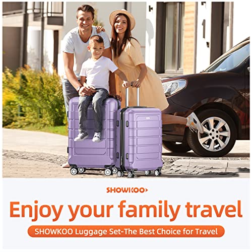 SHOWKOO Luggage Sets Expandable PC+ABS Durable Suitcase, 3PC, Lavender - SHOWKOO Luggage Sets Expandable PC+ABS Durable Suitcase, 3PC, Lavender - Travelking