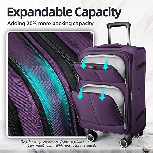 SHOWKOO 3 Piece Expandable Luggage Set with TSA Lock - Soft Shell - Purple - SHOWKOO 3 Piece Expandable Luggage Set with TSA Lock - Soft Shell - Purple - Travelking