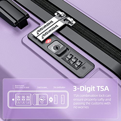 SHOWKOO Luggage Sets Expandable PC+ABS Durable Suitcase, 3PC, Lavender - SHOWKOO Luggage Sets Expandable PC+ABS Durable Suitcase, 3PC, Lavender - Travelking