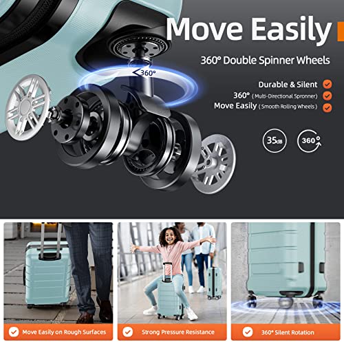 SHOWKOO Luggage Sets Expandable PC+ABS Durable Double Wheels, Mint Green­ - SHOWKOO Luggage Sets Expandable PC+ABS Durable Double Wheels, Mint Green­ - Travelking