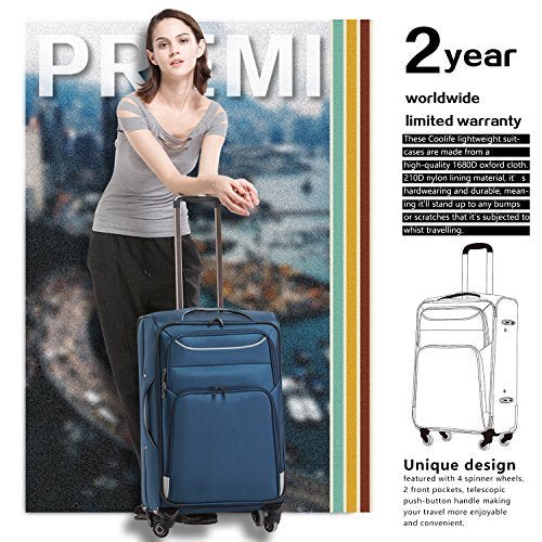 Coolife Luggage 3 Piece Set - Spinner Softshell - Black & Blue - Coolife Luggage 3 Piece Set - Spinner Softshell - Black & Blue - Travelking